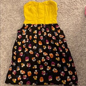 Mustard strapless floral dress